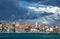 Stormy clouds over old village Å epurine on the island of PrviÄ‡